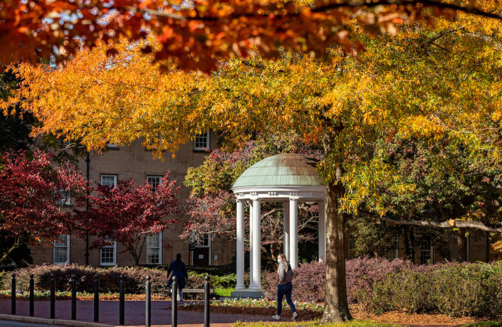 A scene from UNC's campus showing the Old Well