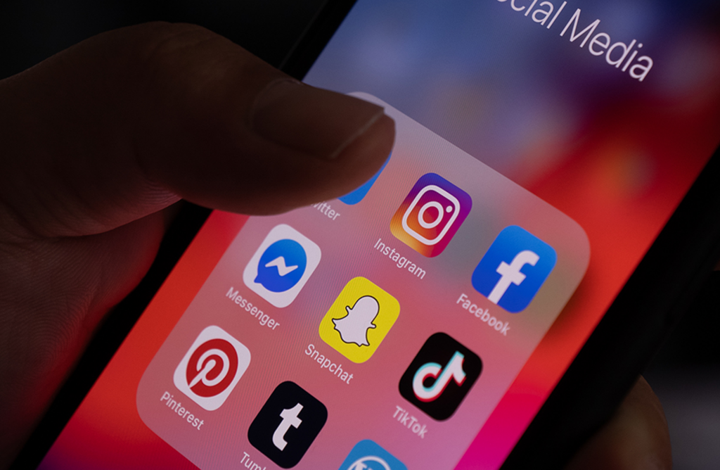 Phone screen with social media apps