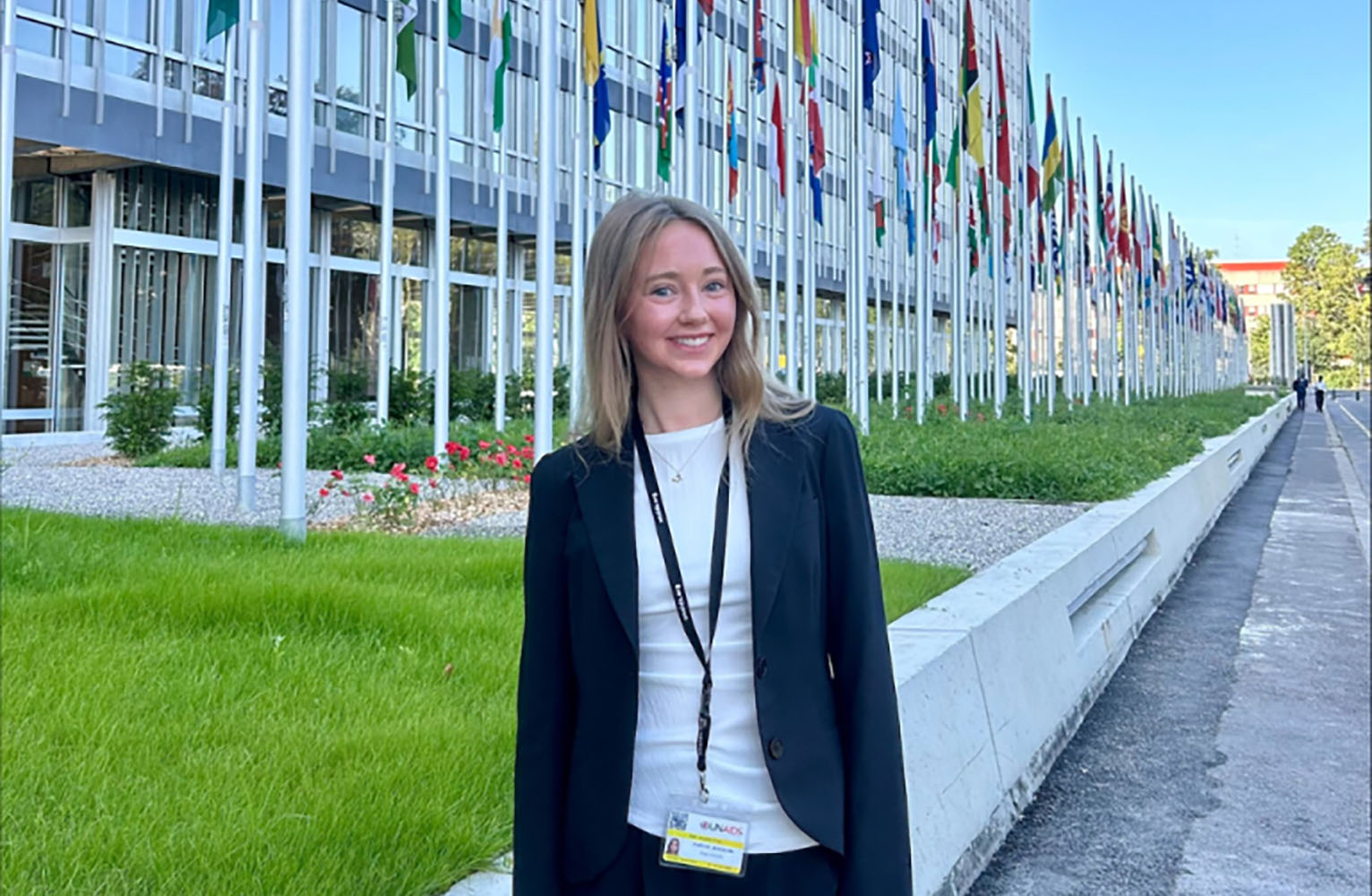 Annabelle Gallinek stands outside the World Health Education headquarters
